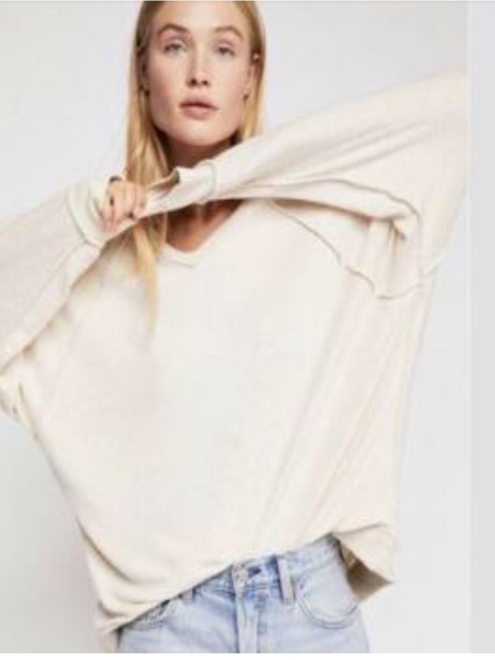 •Free People• cream take it off sweatshirt pullover